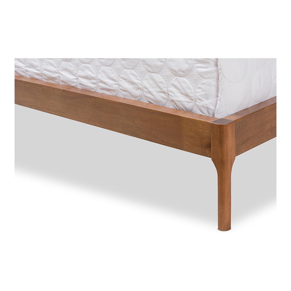 Brooklyn Mid-Century Modern Walnut Wood Beige Fabric King Size Platform Bed. Picture 7