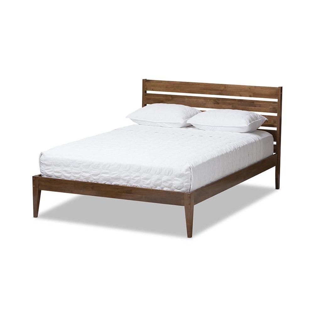 Solid Walnut Wood Slatted Headboard Style King Size Platform Bed. Picture 1