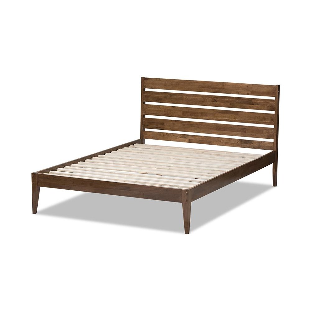 Solid Walnut Wood Slatted Headboard Style King Size Platform Bed. Picture 3