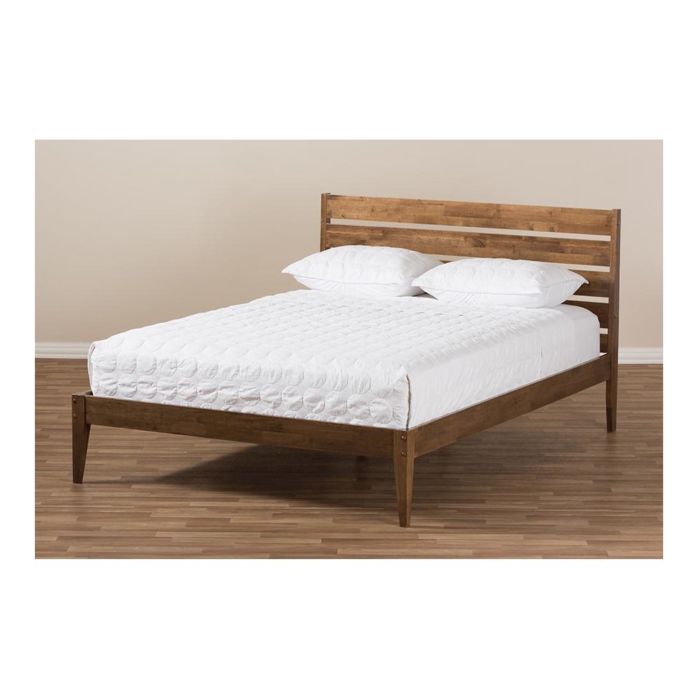 Solid Walnut Wood Slatted Headboard Style King Size Platform Bed. Picture 7