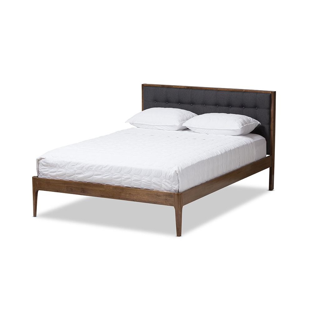 Grey Fabric Upholstered Button-Tufted King Size Platform Bed. Picture 1