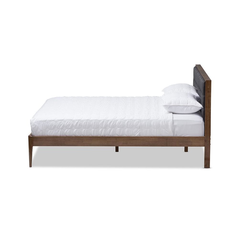 Grey Fabric Upholstered Button-Tufted King Size Platform Bed. Picture 2