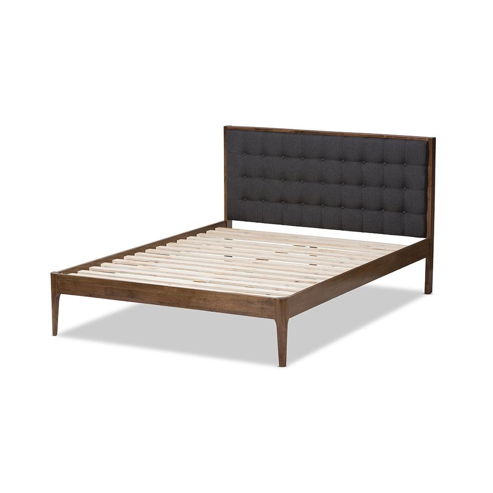 Grey Fabric Upholstered Button-Tufted King Size Platform Bed. Picture 3