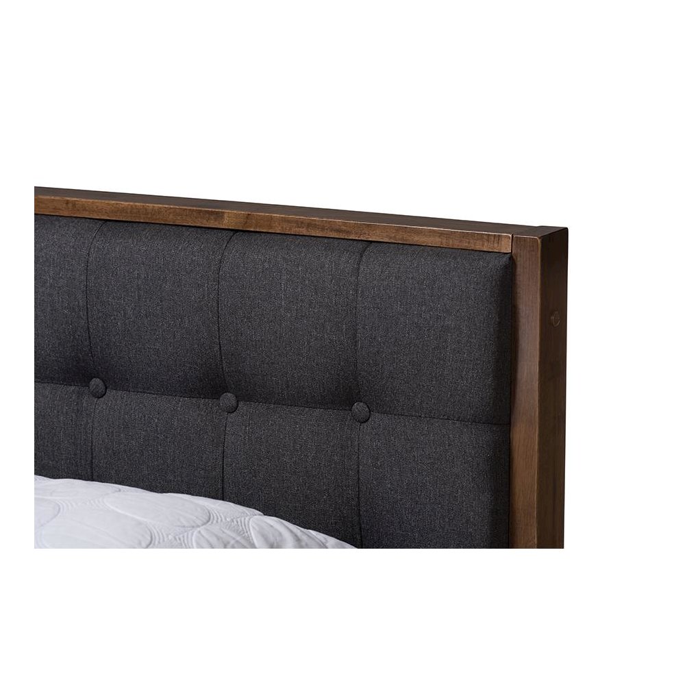 Grey Fabric Upholstered Button-Tufted King Size Platform Bed. Picture 4