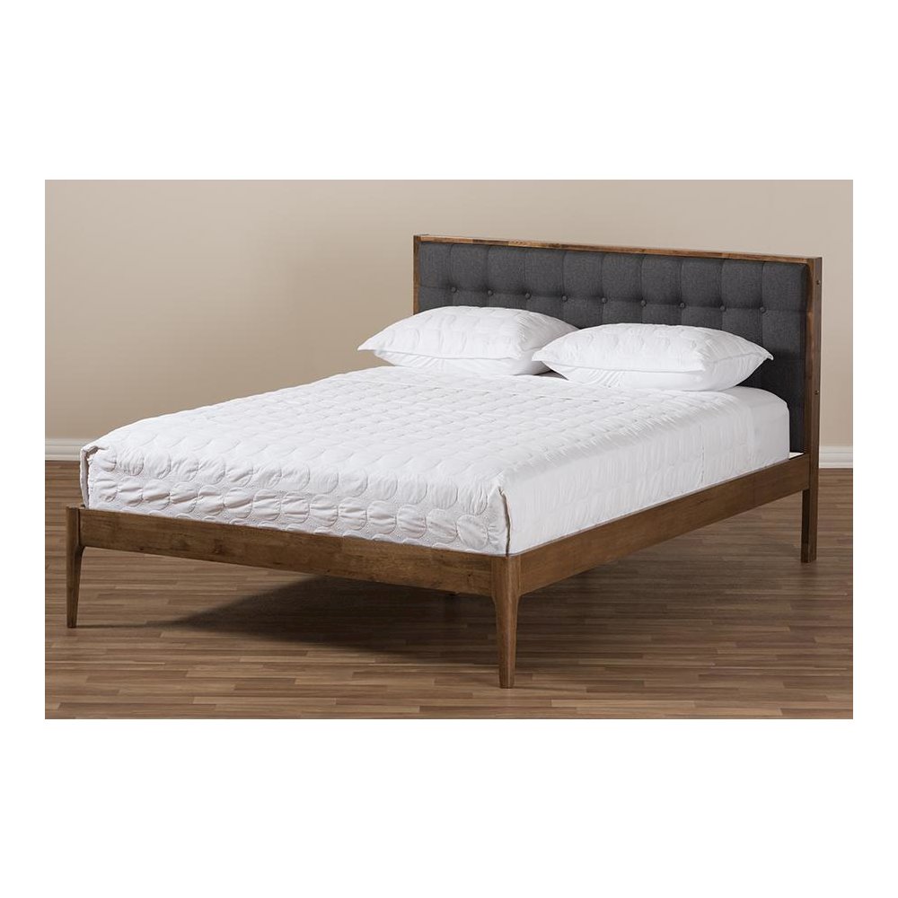 Grey Fabric Upholstered Button-Tufted King Size Platform Bed. Picture 7
