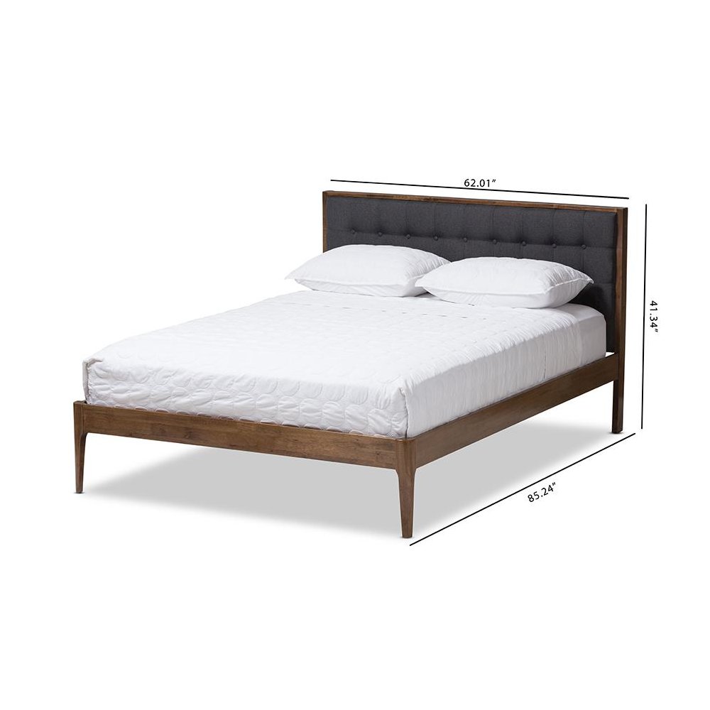 Grey Fabric Upholstered Button-Tufted King Size Platform Bed. Picture 8
