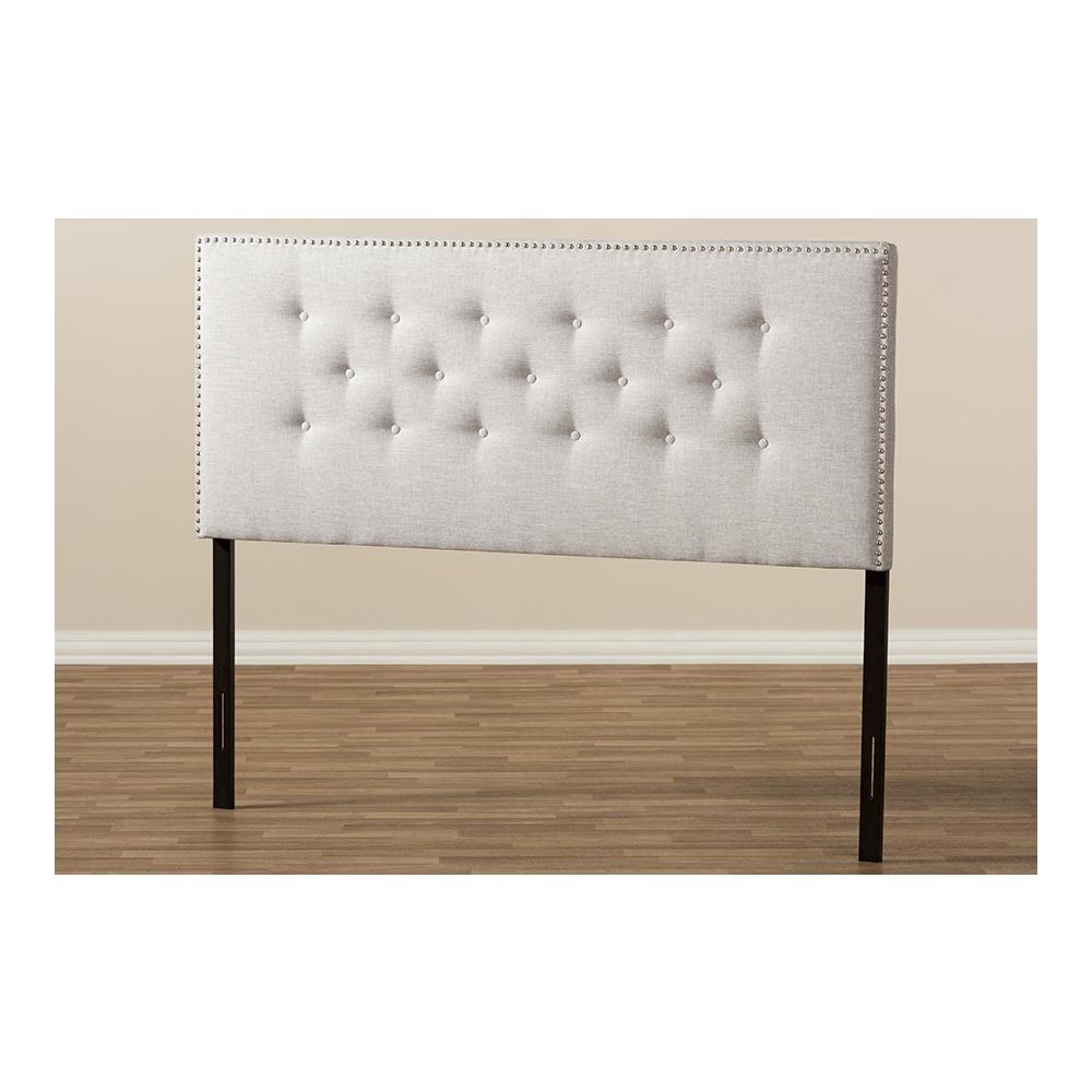 Greyish Beige Fabric Upholstered King Size Headboard. Picture 5
