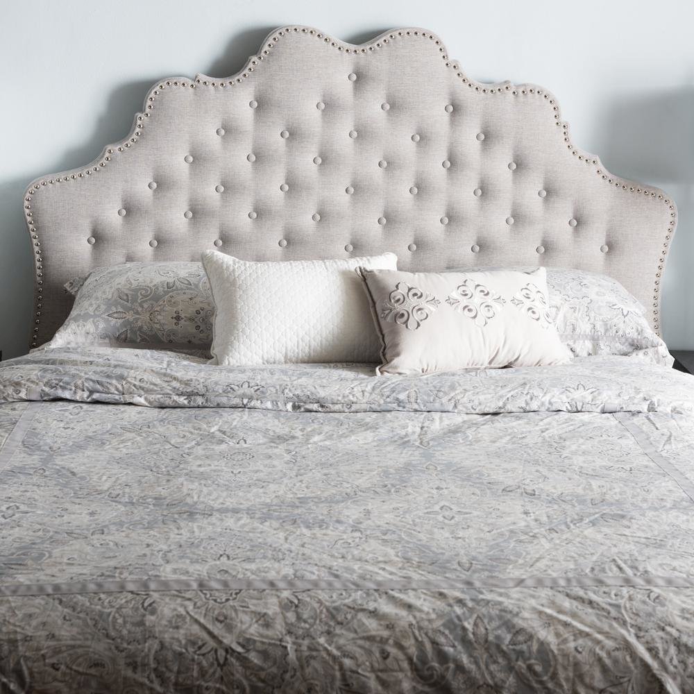 Hilda Modern and Contemporary Greyish Beige Fabric Queen Size Headboard. Picture 10