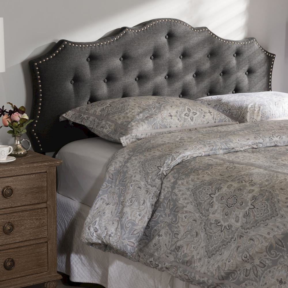Aurora Modern and Contemporary Dark Grey Fabric King Size Headboard. Picture 10
