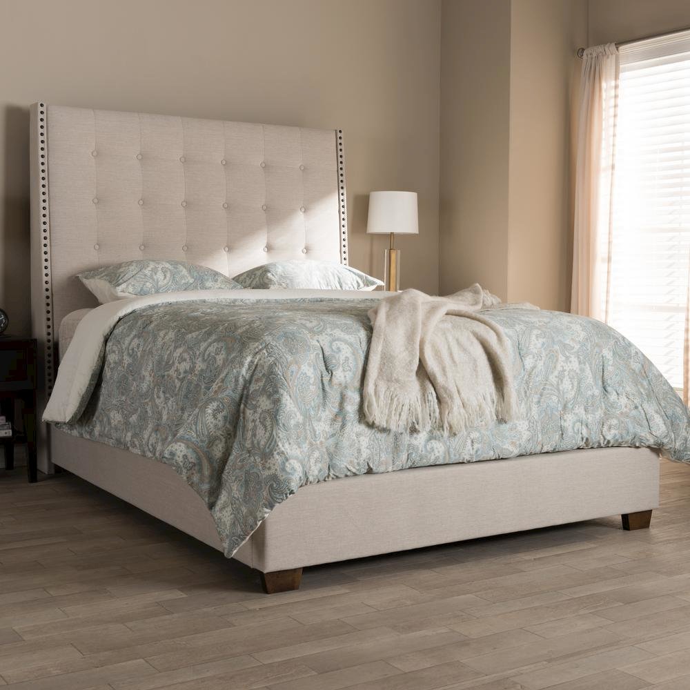 Georgette Modern and Contemporary Light Beige Fabric Upholstered King Size Bed. Picture 15