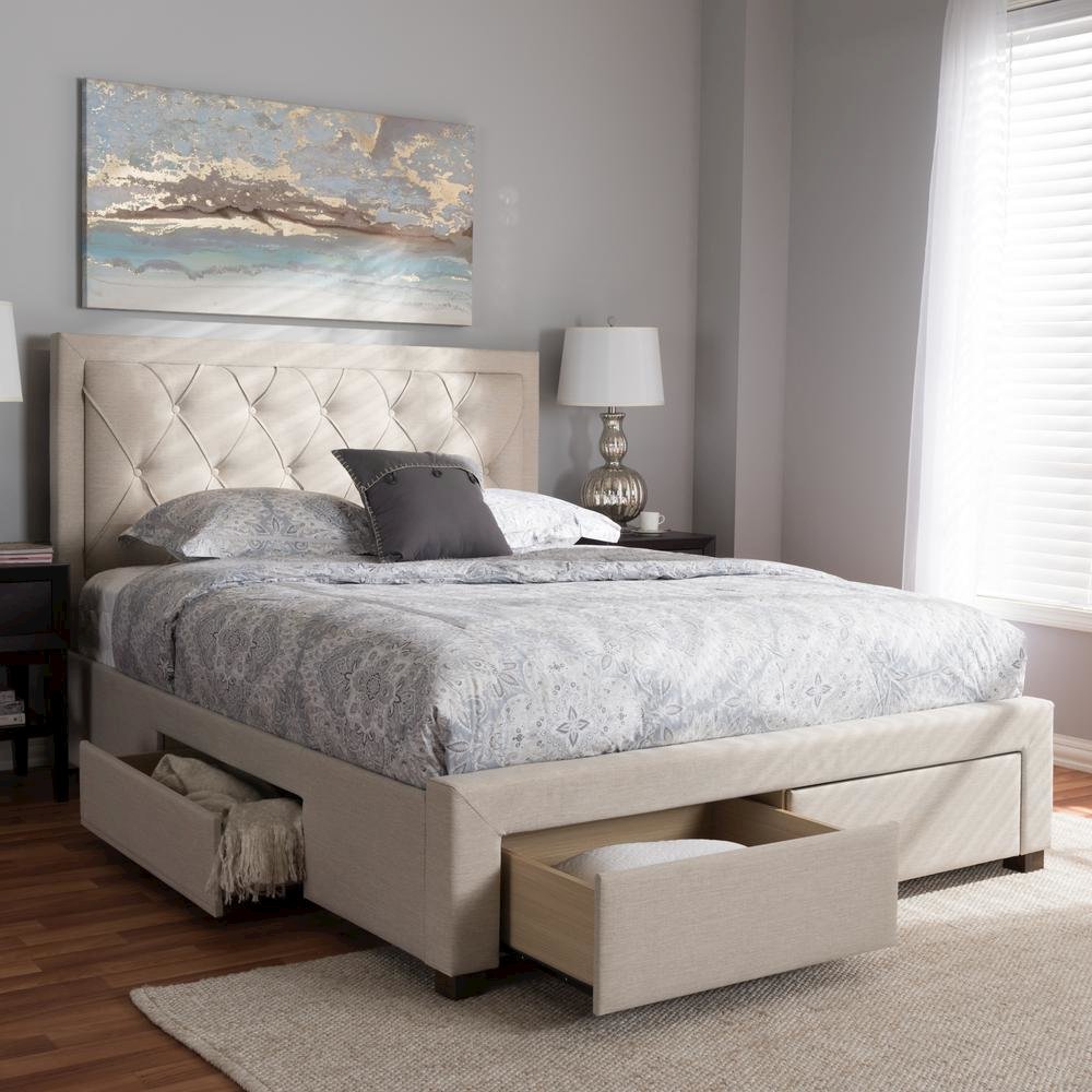 Light Beige Fabric Upholstered King Size Storage Bed. Picture 25
