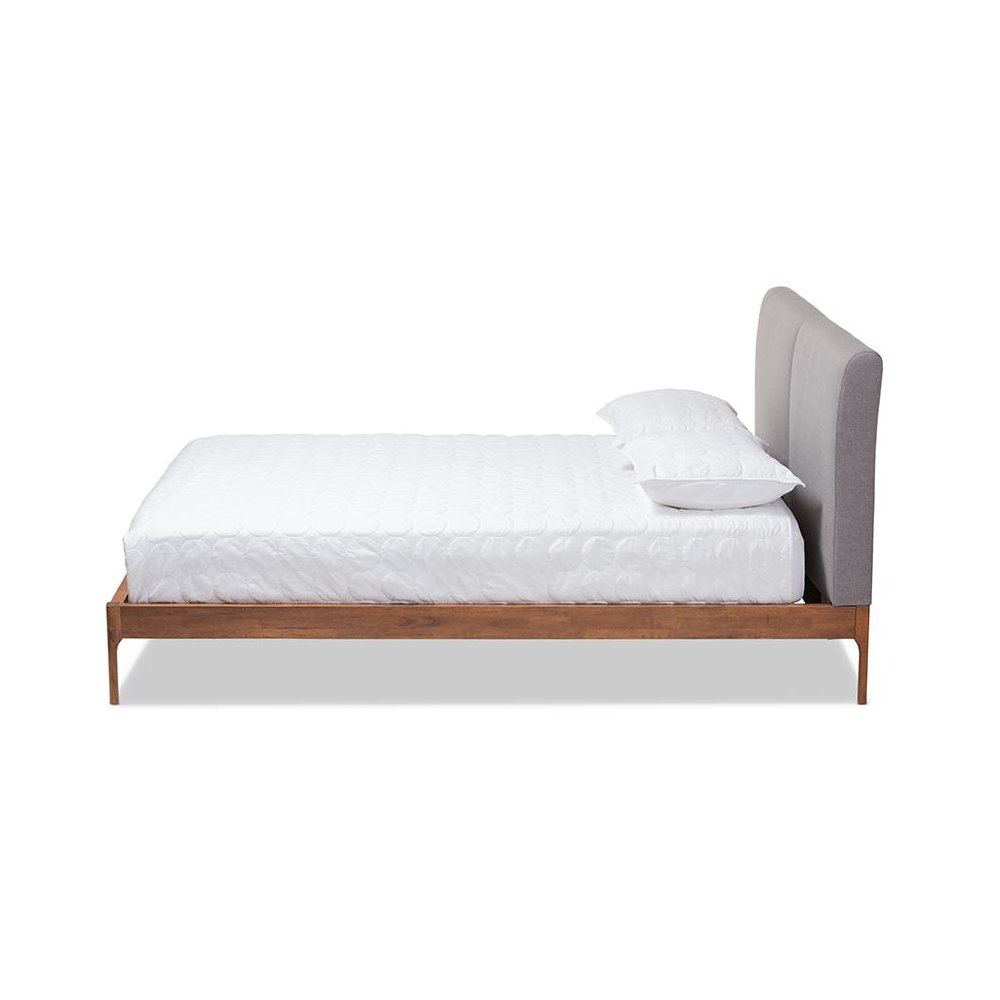 Grey Fabric Upholstered Walnut Finished King Size Platform Bed. Picture 2