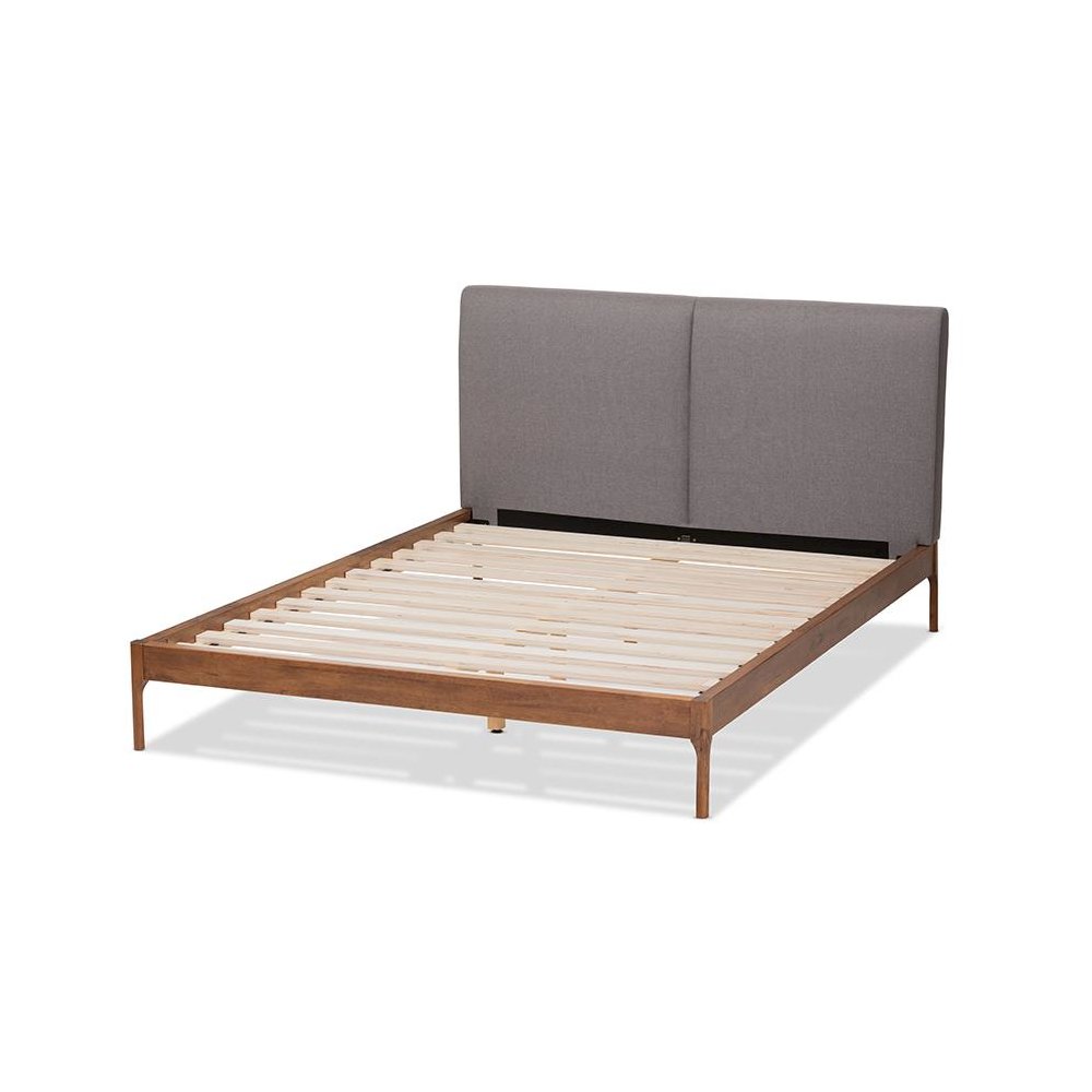 Grey Fabric Upholstered Walnut Finished King Size Platform Bed. Picture 3
