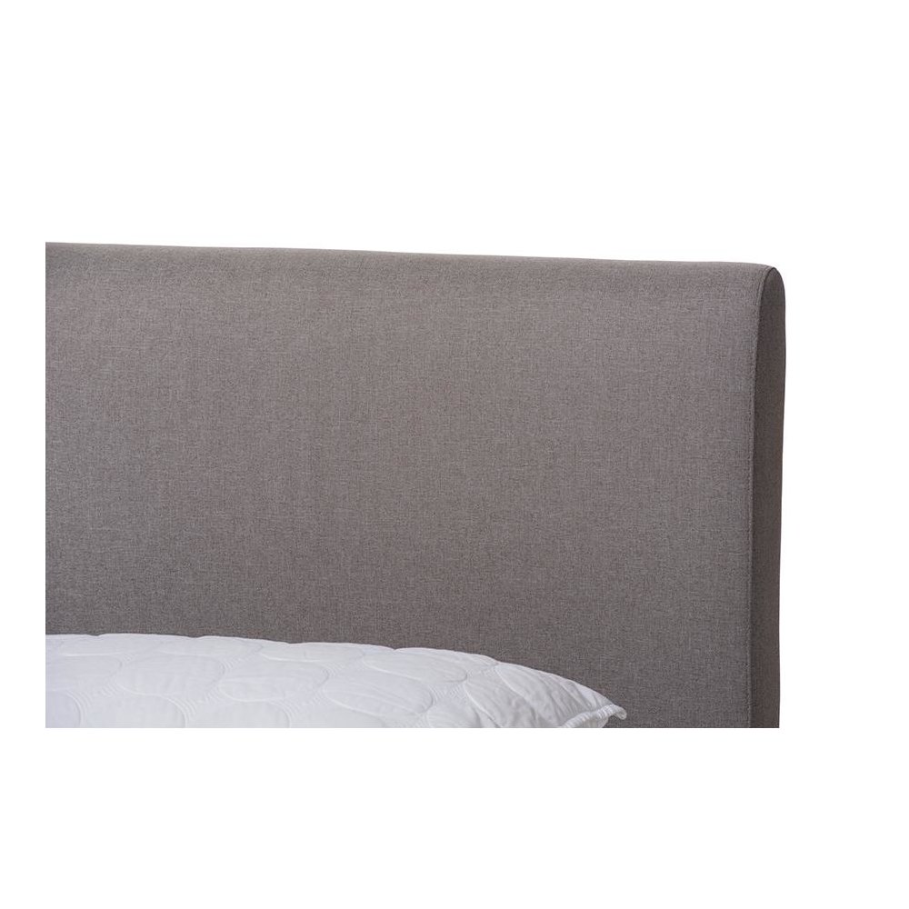 Grey Fabric Upholstered Walnut Finished King Size Platform Bed. Picture 4