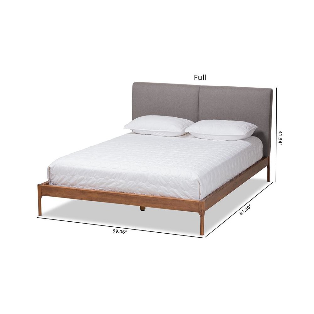 Grey Fabric Upholstered Walnut Finished King Size Platform Bed. Picture 8