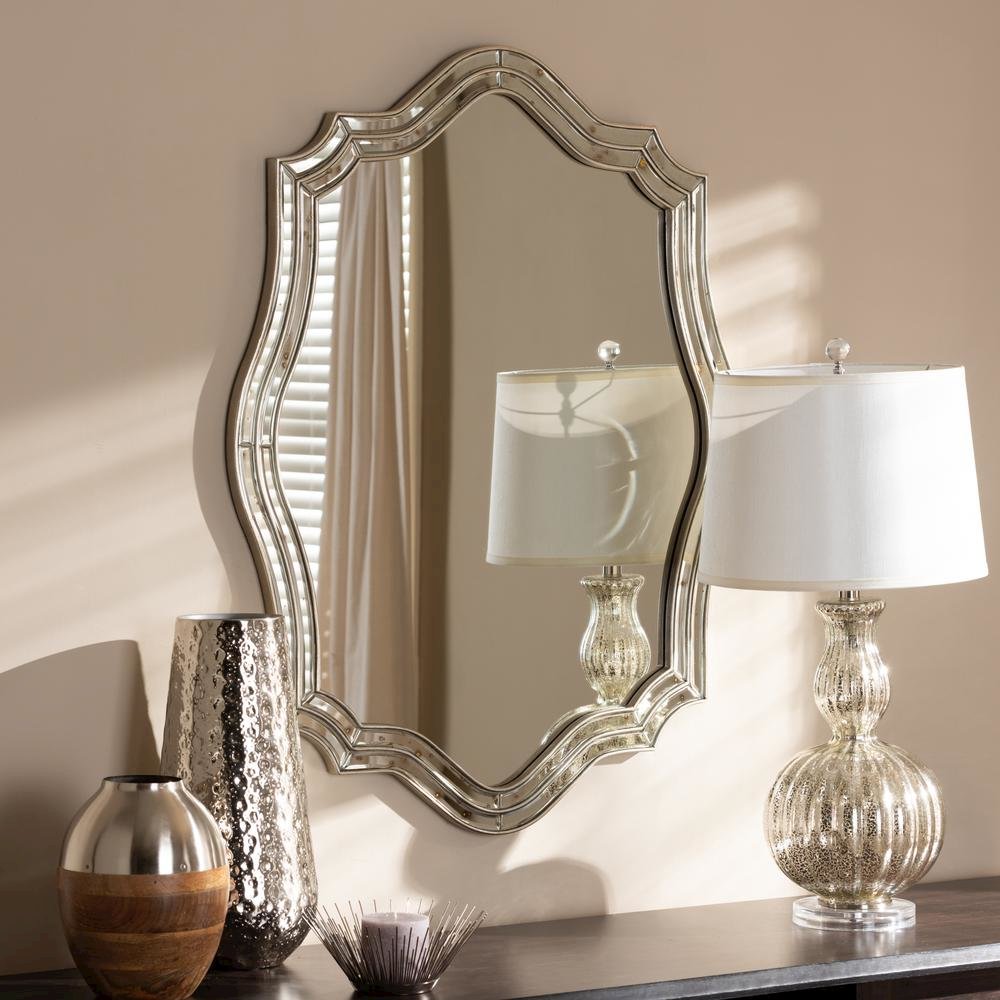 Baxton Studio Isidora Art Deco Antique Silver Finished Accent Wall Mirror. Picture 6