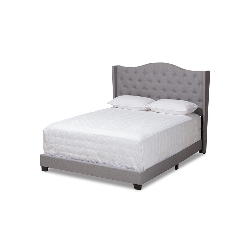 Alesha Modern and Contemporary Grey Fabric Upholstered King Size Bed. Picture 1