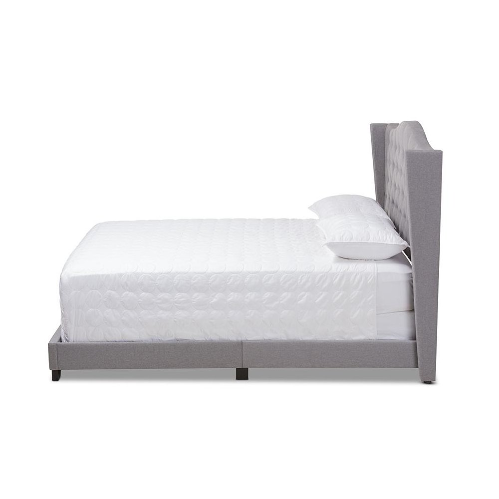 Alesha Modern and Contemporary Grey Fabric Upholstered King Size Bed. Picture 2
