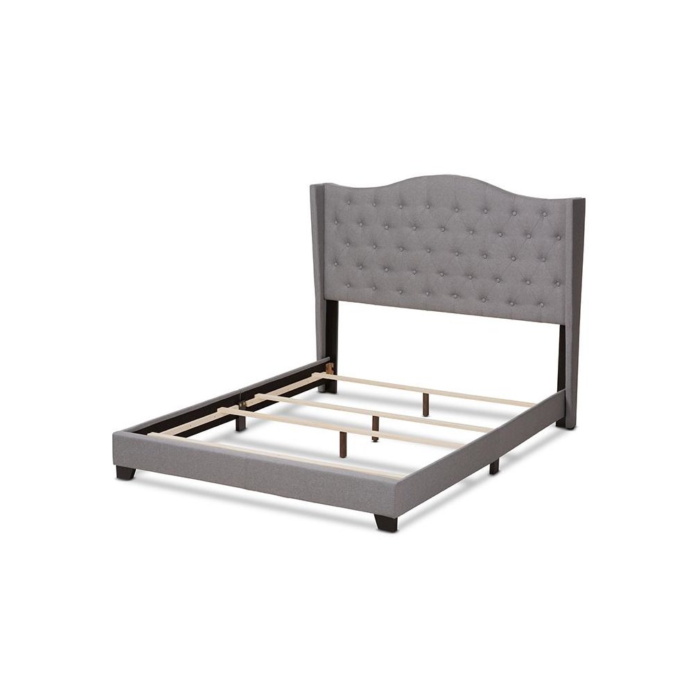 Alesha Modern and Contemporary Grey Fabric Upholstered King Size Bed. Picture 3