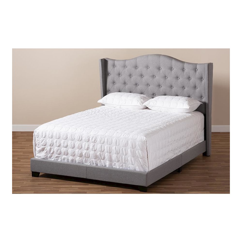 Alesha Modern and Contemporary Grey Fabric Upholstered King Size Bed. Picture 7