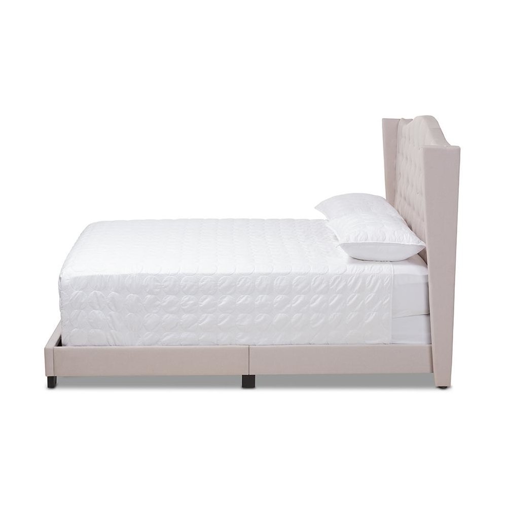 Alesha Modern and Contemporary Beige Fabric Upholstered King Size Bed. Picture 2