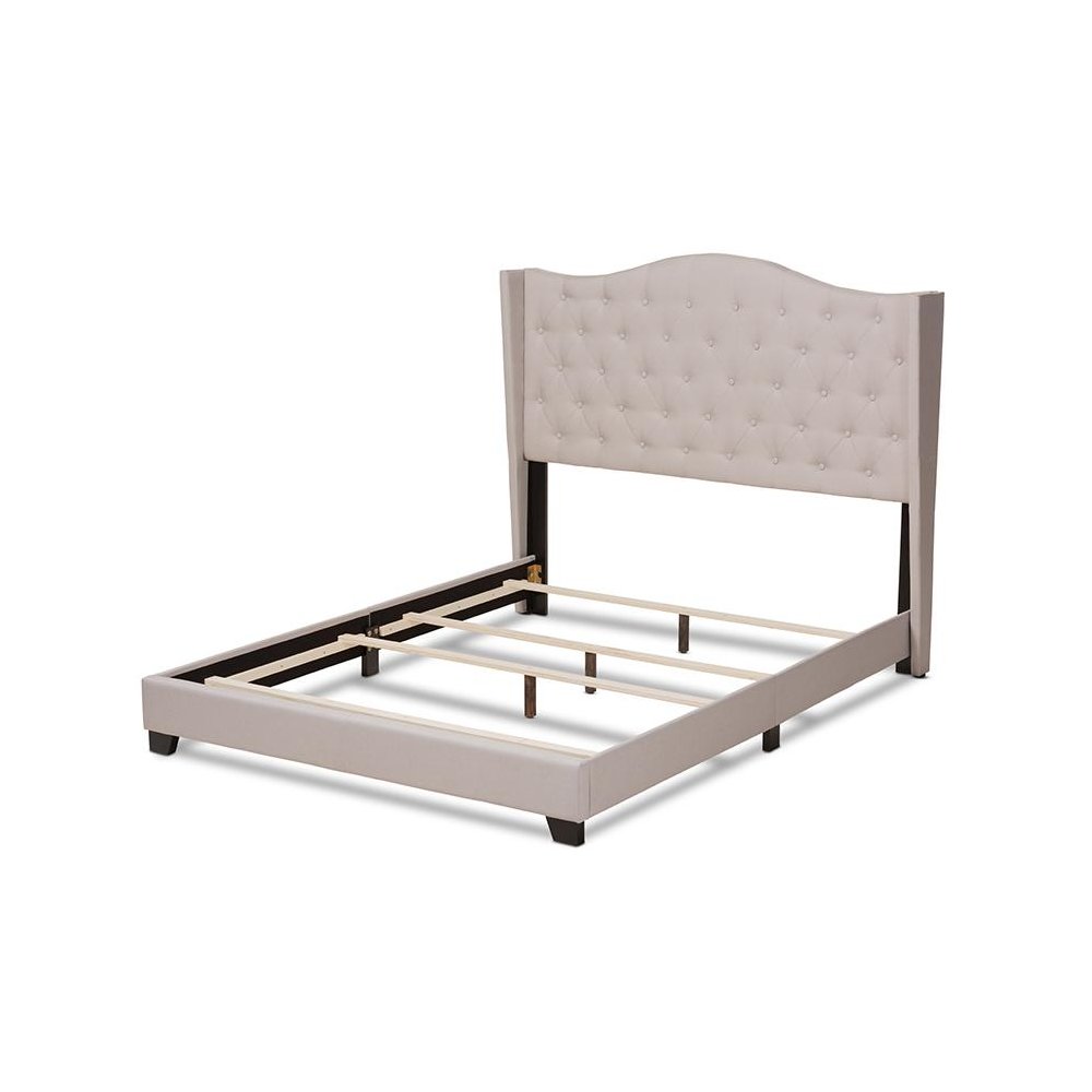 Alesha Modern and Contemporary Beige Fabric Upholstered King Size Bed. Picture 3