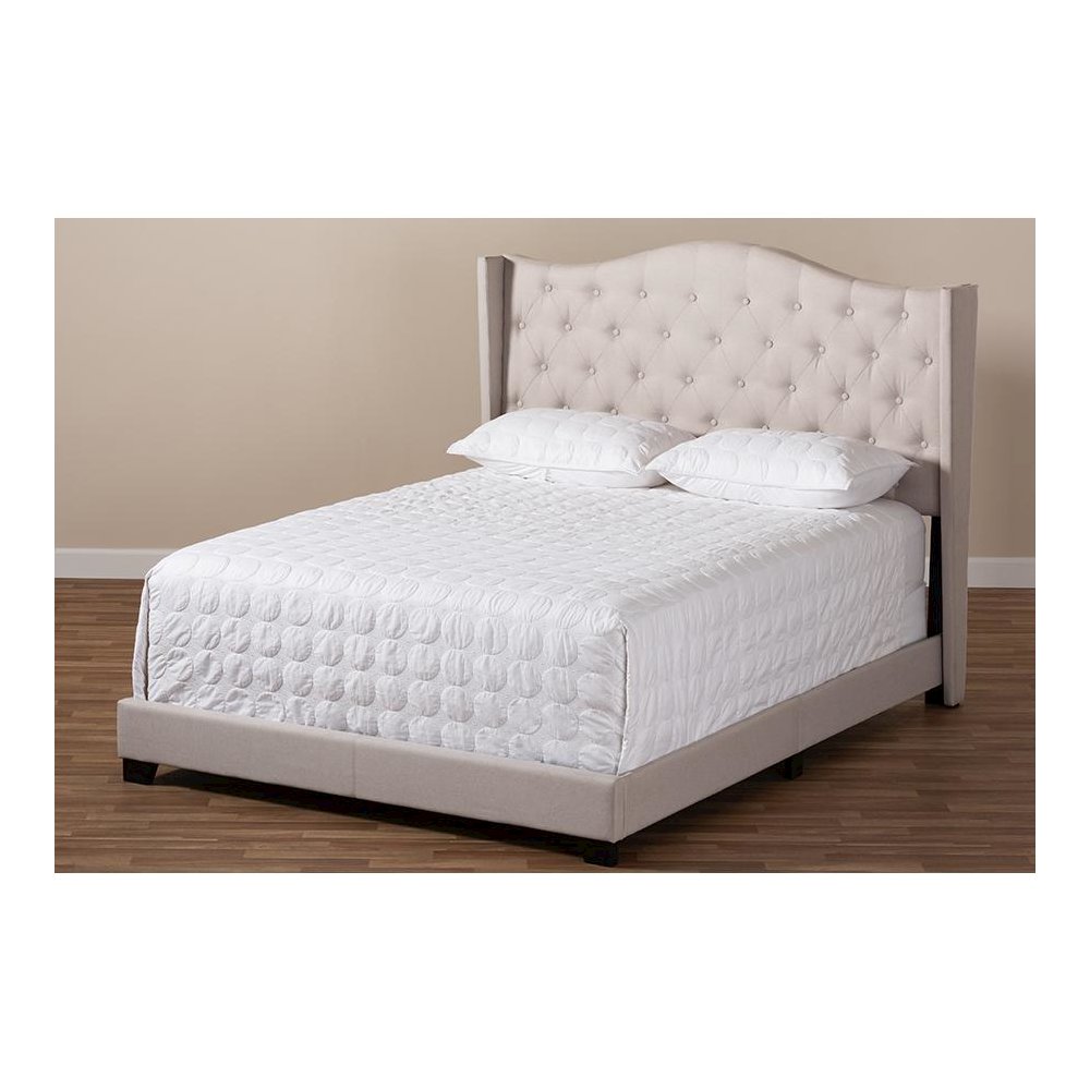 Alesha Modern and Contemporary Beige Fabric Upholstered King Size Bed. Picture 7