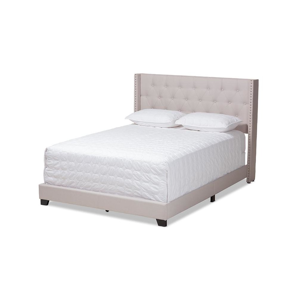 Brady Modern and Contemporary Beige Fabric Upholstered King Size Bed. Picture 1