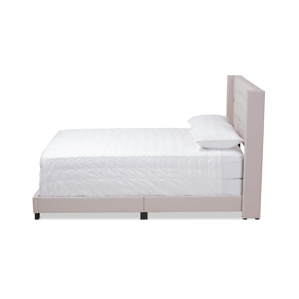Brady Modern and Contemporary Beige Fabric Upholstered King Size Bed. Picture 2