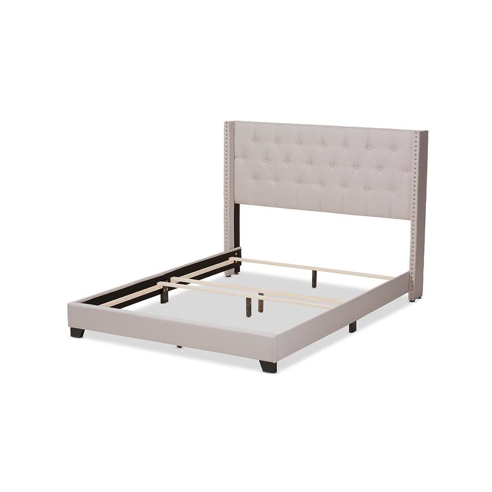 Brady Modern and Contemporary Beige Fabric Upholstered King Size Bed. Picture 3