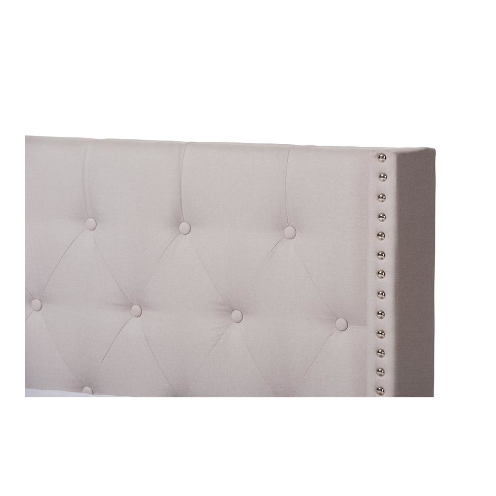 Brady Modern and Contemporary Beige Fabric Upholstered King Size Bed. Picture 4