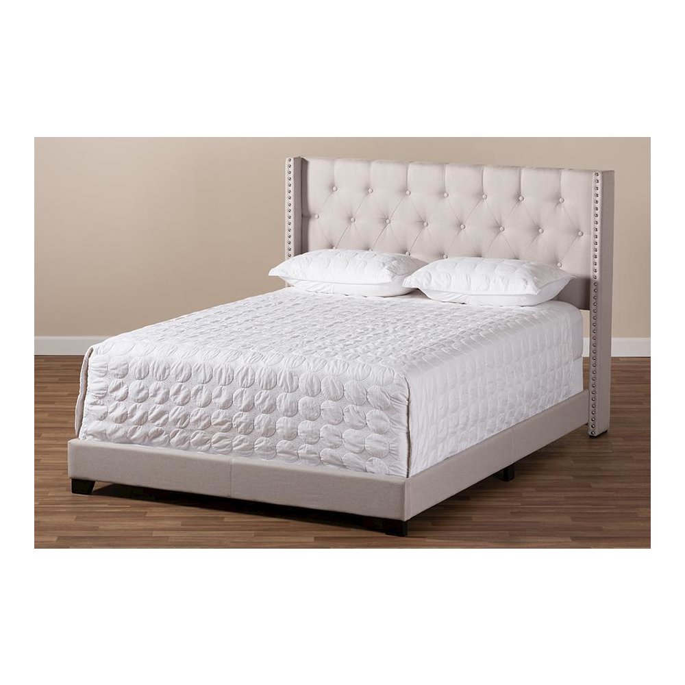 Brady Modern and Contemporary Beige Fabric Upholstered King Size Bed. Picture 7