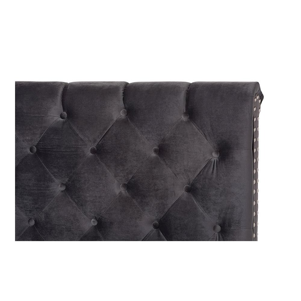 Candace Luxe and Glamour Dark Grey Velvet Upholstered King Size Bed. Picture 4
