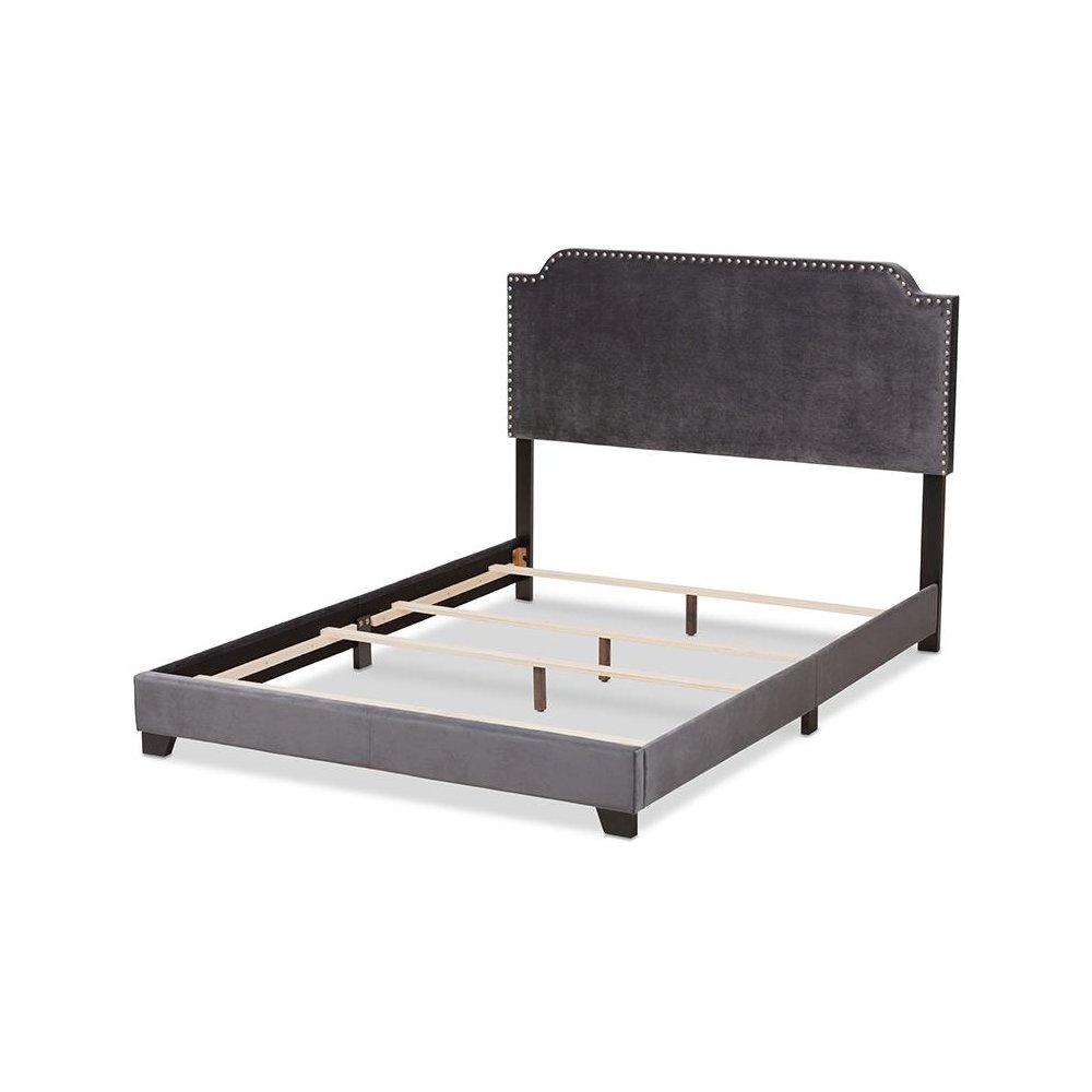Baxton Studio Darcy Luxe and Glamour Dark Grey Velvet Upholstered King Size Bed. Picture 3