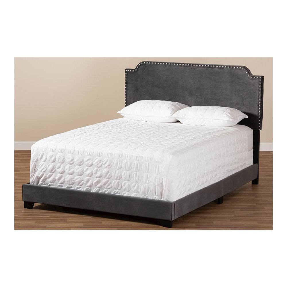 Baxton Studio Darcy Luxe and Glamour Dark Grey Velvet Upholstered King Size Bed. Picture 7