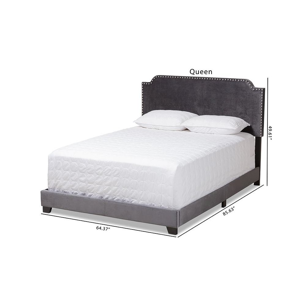 Baxton Studio Darcy Luxe and Glamour Dark Grey Velvet Upholstered King Size Bed. Picture 9