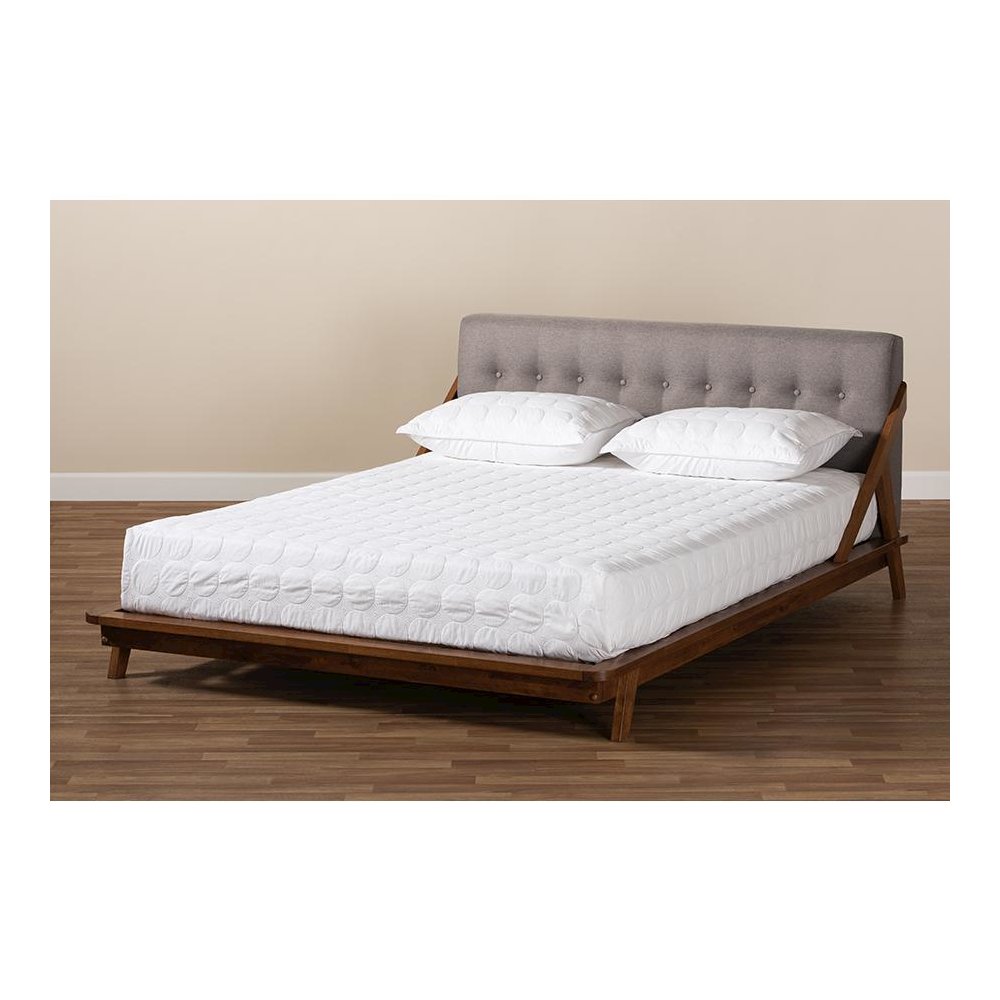 Sante Mid-Century Modern Grey Fabric Upholstered Wood King Size Platform Bed. Picture 8
