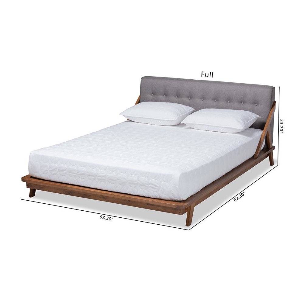 Sante Mid-Century Modern Grey Fabric Upholstered Wood King Size Platform Bed. Picture 9
