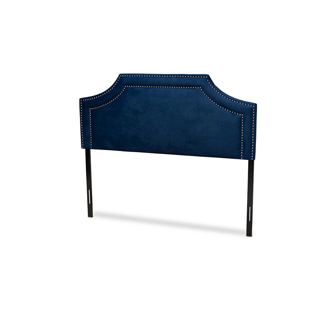 Navy Blue Velvet Fabric Upholstered King Size Headboard. Picture 1