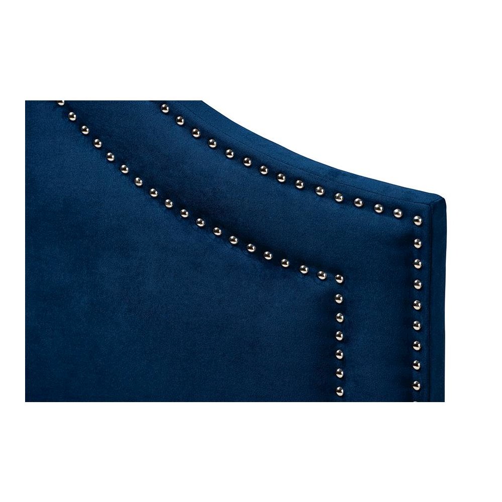 Navy Blue Velvet Fabric Upholstered King Size Headboard. Picture 3