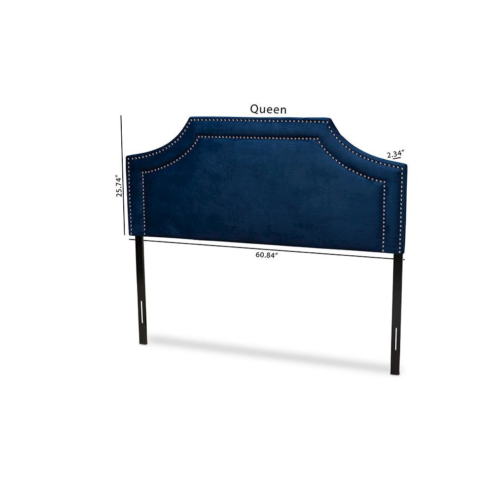 Navy Blue Velvet Fabric Upholstered King Size Headboard. Picture 7