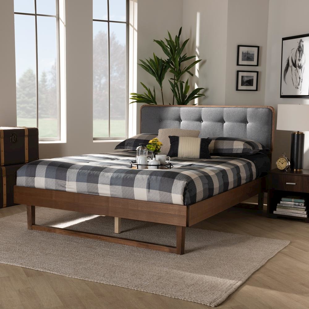 Ash Walnut Finished Wood Queen Size Platform Bed. Picture 16