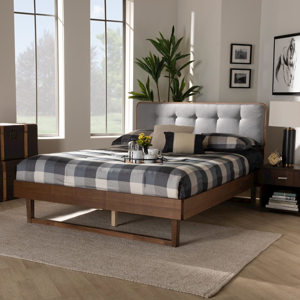 Ash Walnut Finished Wood Queen Size Platform Bed. Picture 16