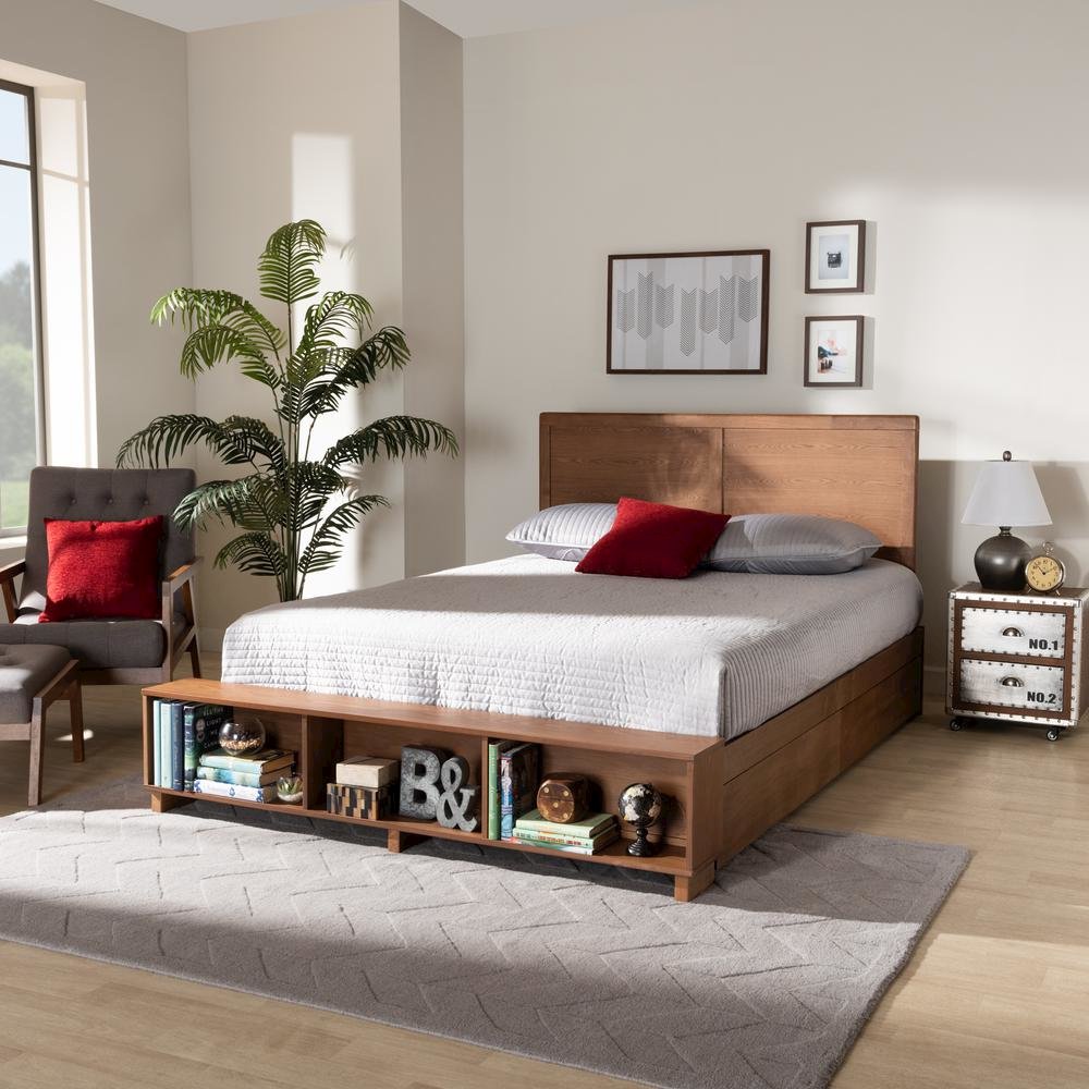 Finished Wood Queen Size 4-Drawer Platform Storage Bed with Built-In Shelves. Picture 22