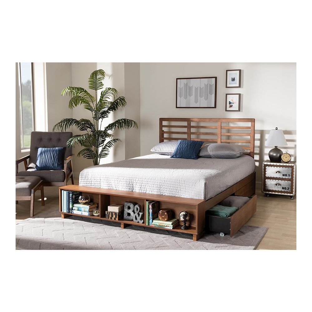 Walnut Brown Finished Wood 4-Drawer King Size Platform Storage Bed. Picture 10