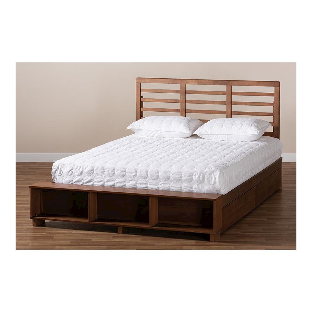 Walnut Brown Finished Wood 4-Drawer King Size Platform Storage Bed. Picture 11