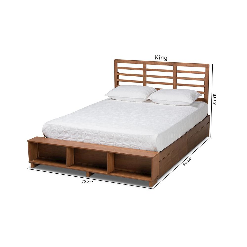 Walnut Brown Finished Wood 4-Drawer King Size Platform Storage Bed. Picture 14