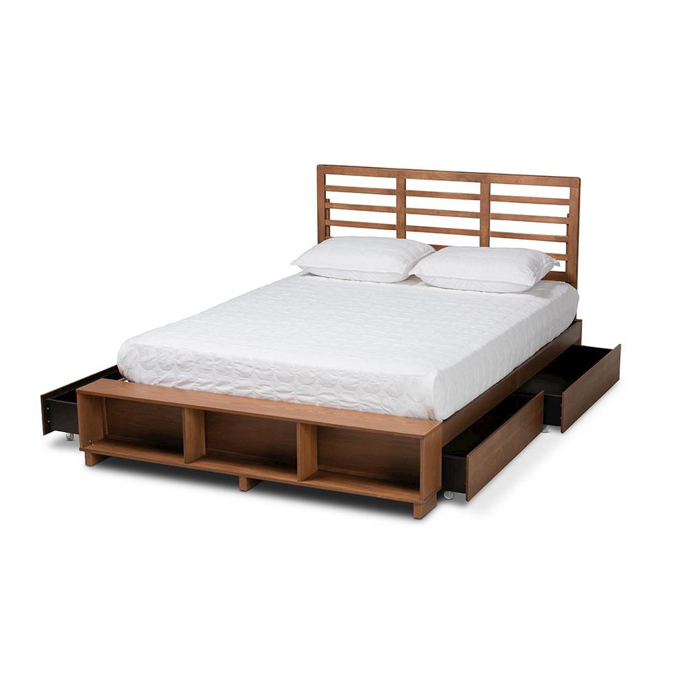 Walnut Brown Finished Wood 4-Drawer King Size Platform Storage Bed. Picture 2