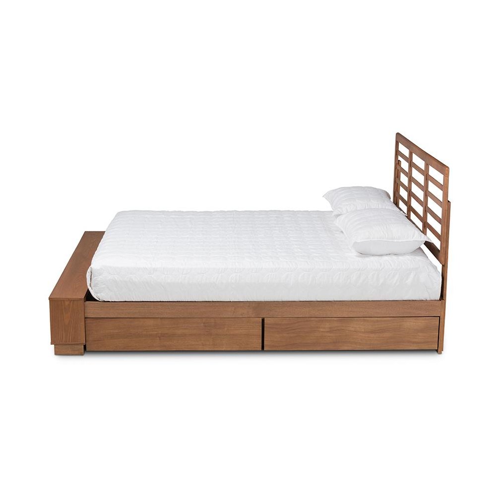Walnut Brown Finished Wood 4-Drawer King Size Platform Storage Bed. Picture 3