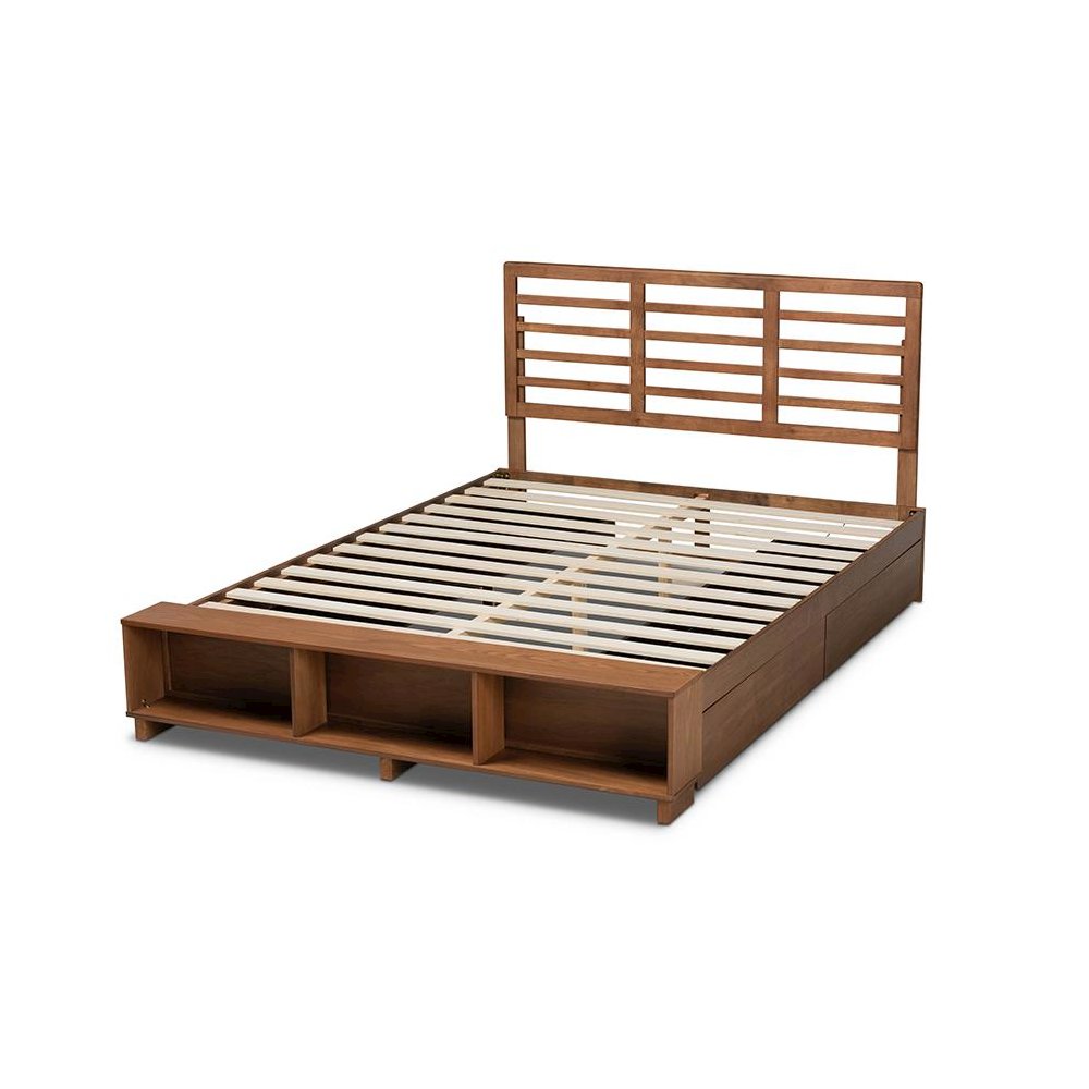 Walnut Brown Finished Wood 4-Drawer King Size Platform Storage Bed. Picture 4